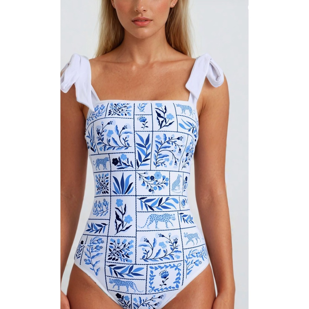 Jessie Zhao Blue Garden Reversible One-Piece Swimsuit Blue XS New With Tags